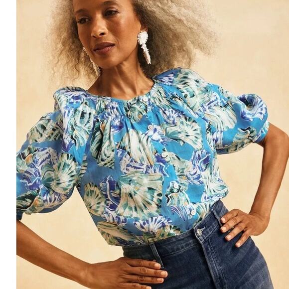 Chico's Shell Print Blouse Size 3 (Womens XL) Poolside Blue Beachy Seashells Top - Picture 5 of 9